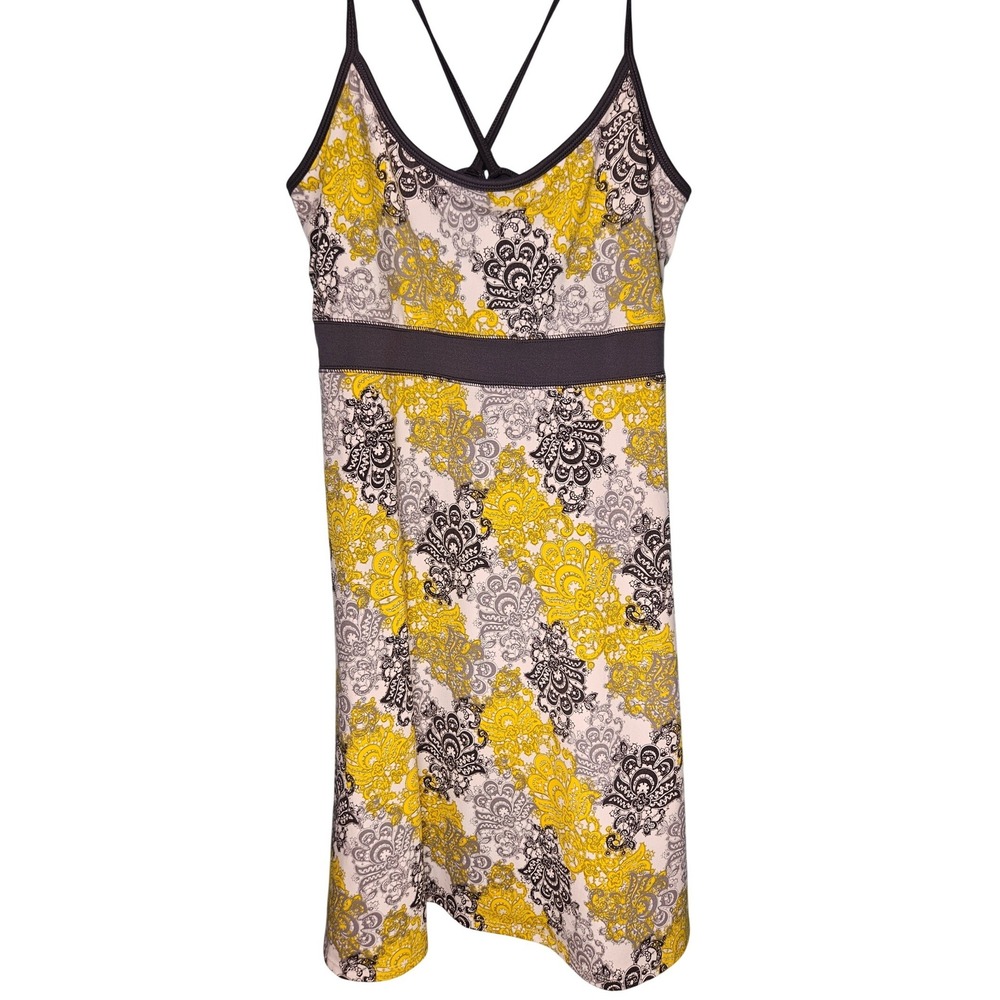 Soybu Womens Yellow Gray Paisley Medallion Athletic Mini Dress Yoga Golf Large